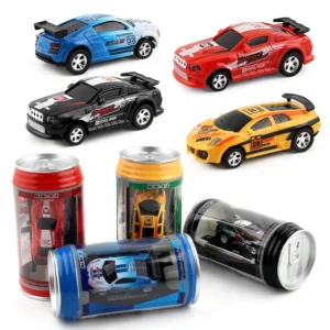 Mini Cans RC Car Battery Operated Plastic Remote Control Racing with Roadblocks Micro Racing Car