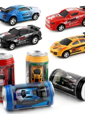 Mini Cans RC Car Battery Operated Plastic Remote Control Racing with Roadblocks Micro Racing Car